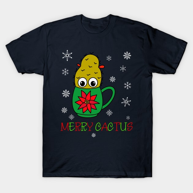 Merry Cactus - Small Christmas Cactus In Poinsettia Mug T-Shirt by DreamCactus